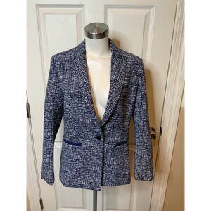 J. McLaughlin Navy Blue & White Picnic Penscript Mulberry Jacket Sz 10,NWT! $268